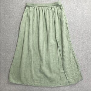 J. Crew Green Gauze Maxi Skirt Side Slit
